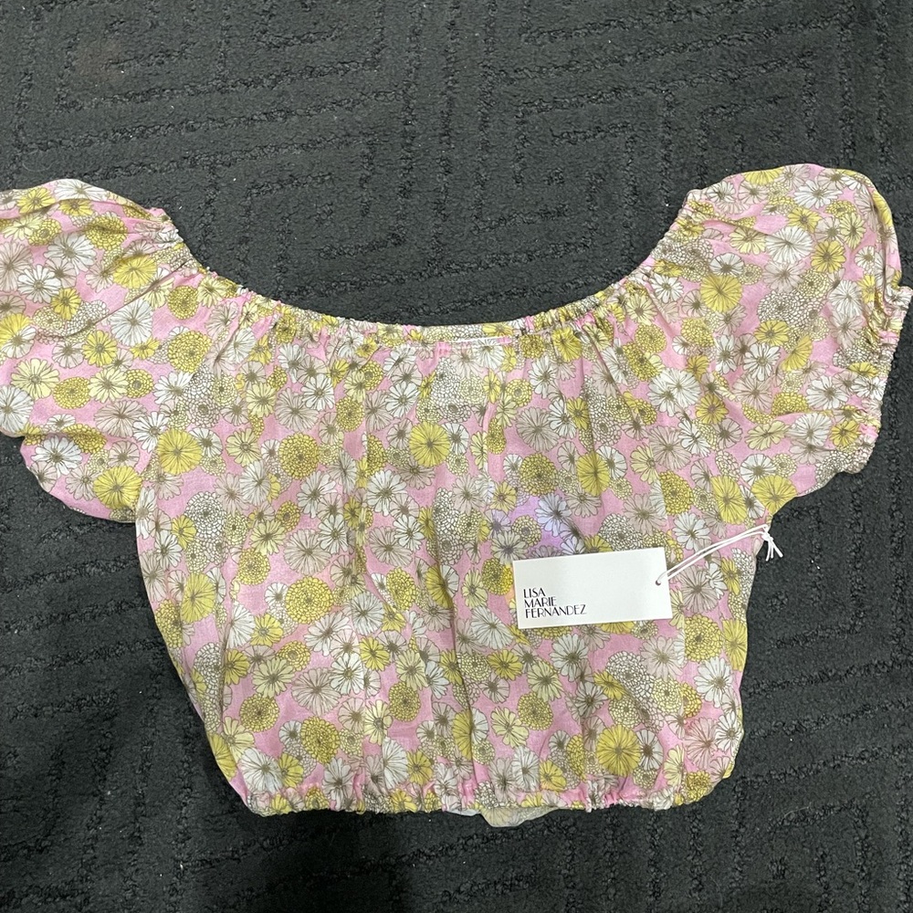Lisa Marie Fernandez Pink and Yellow Floral Crop Top